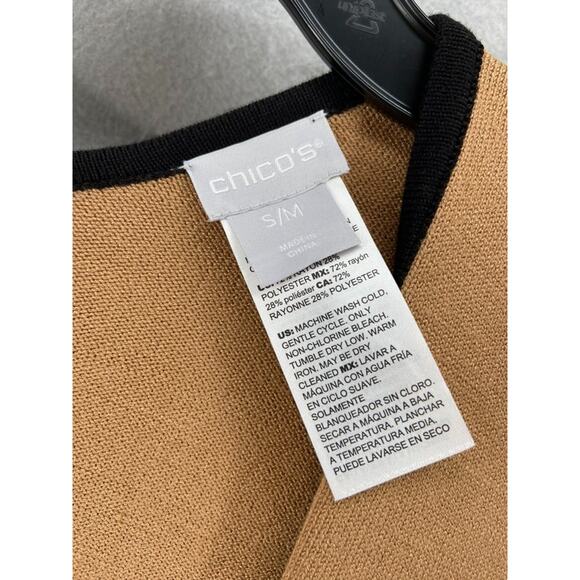 Chicos Poncho Cape Wrap Sz Small / Medium Sweater Tan Black Knit Striped Flowy - Picture 5 of 10